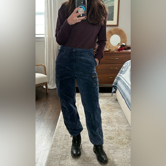 Free People Sahar Blue Velvet Cargo Pant - Picture 2 of 14